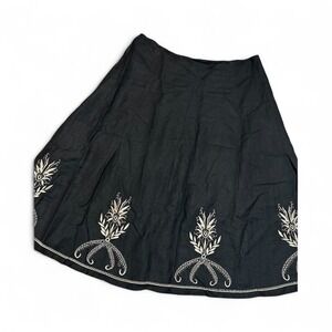 Ashley Stewart 2X black embroidered‎ linen blend full skirt witchy whimsy goth